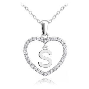 Strieborný náhrdelník písmeno v srdci "S" so zirkónmi Minet JMAS900SSN45